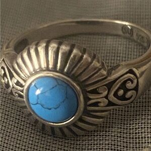 Vintage Mexico Sterling Silver 925 Blue Moon Turquoise Ring Size 7.5 SU TH